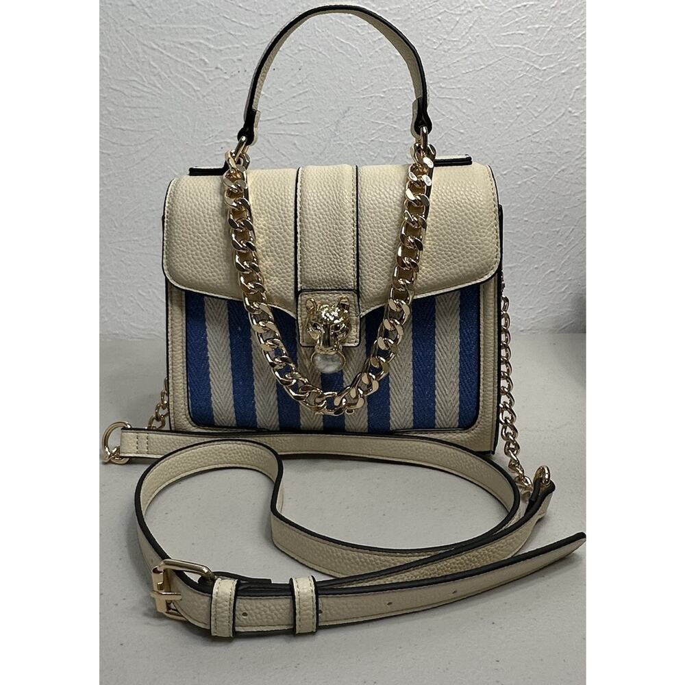 Nwt Aldo Top Handle Satchel Crossbody Bag Blue Stripe Combo W/accessories & Box